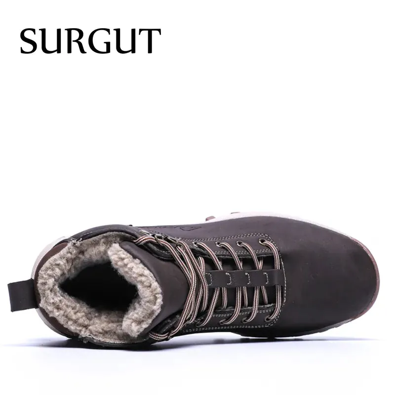 SURGUT Fashion Winter Snow Boots For Men Male Casual Shoes Adult Quality Rubber High Top Super Warm Plush Warm Ankle Boots