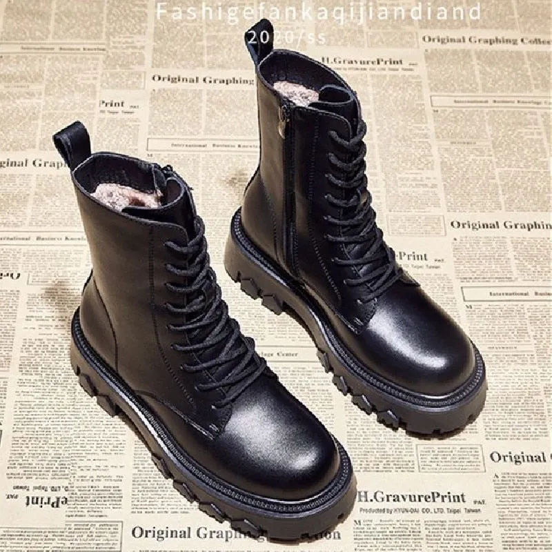 Women&#39;s Winter Combat Boots 2022 New Fur Black Platform Boots For Women Punk Gothic Shoes Ankle Boots Female Brand Designer