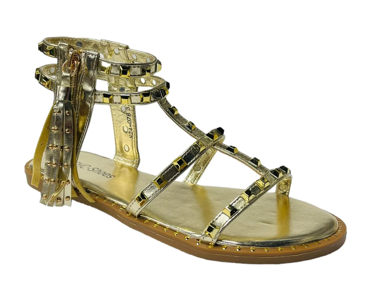 Women's Flat Studded Gladiator Zip Sandals