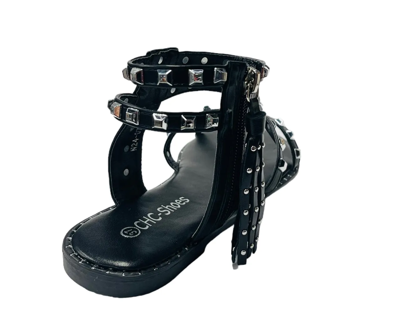 Women's Flat Studded Gladiator Zip Sandals