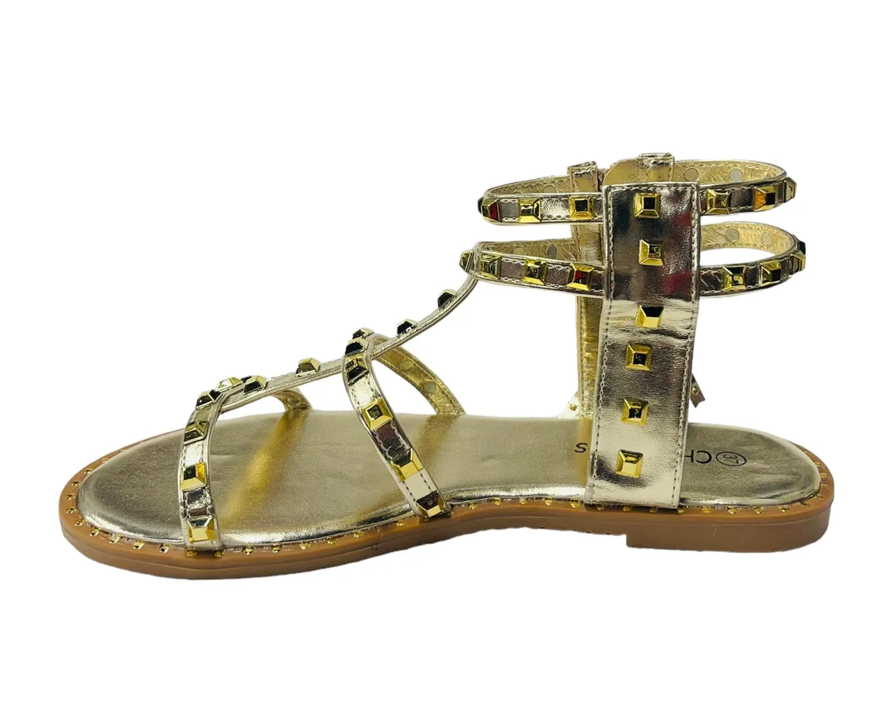 Women's Flat Studded Gladiator Zip Sandals