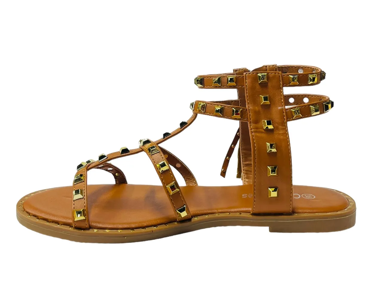 Women's Flat Studded Gladiator Zip Sandals