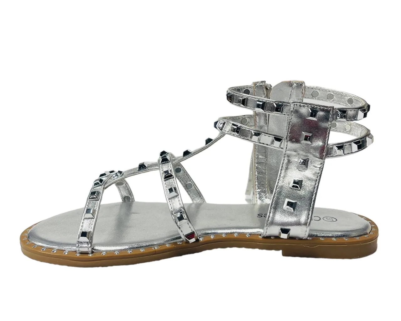 Women's Flat Studded Gladiator Zip Sandals