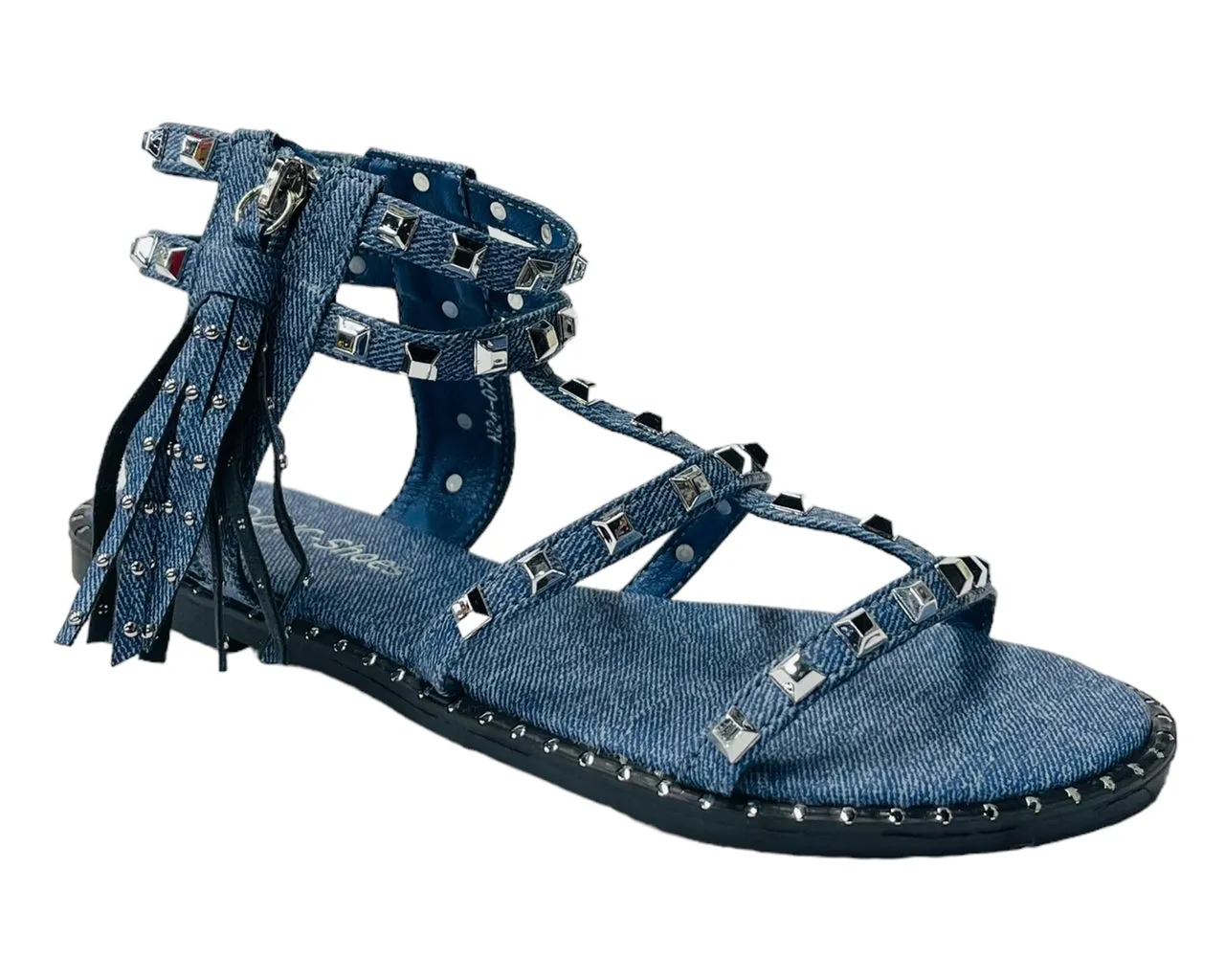 Women's Flat Studded Gladiator Zip Sandals